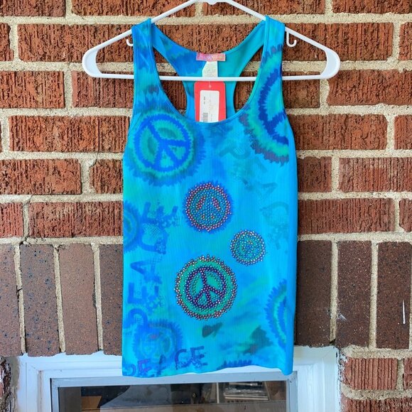 Tie Dye Crystal Encrusted Peace Tank Top - Picture 8 of 11
